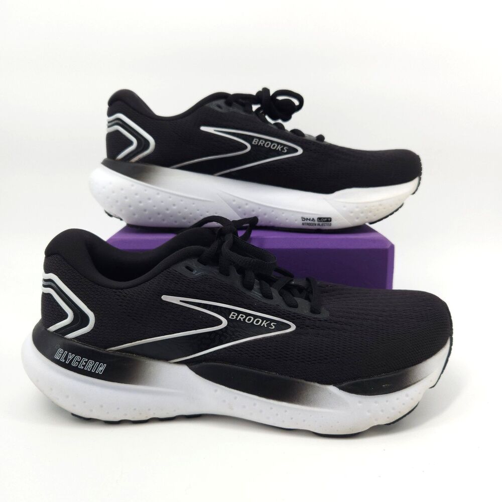 Brooks Glycerin 21 Shoes Womens Size 8.5 Black White Athletic Running